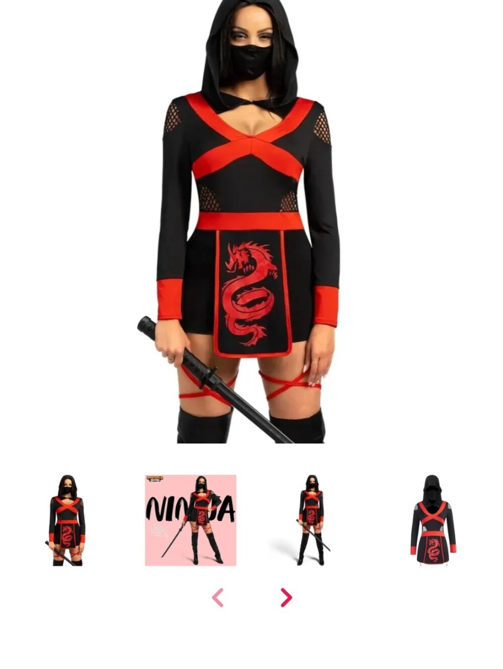 Black & Red Ninja Costume for Kids with Hood and Mask